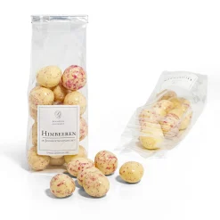 Himbeeren in weißer Joghurtschokolade