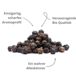 Schwarzer Tellicherry Pfeffer BIO, Garbled Special Extra Bold (TGSEB)